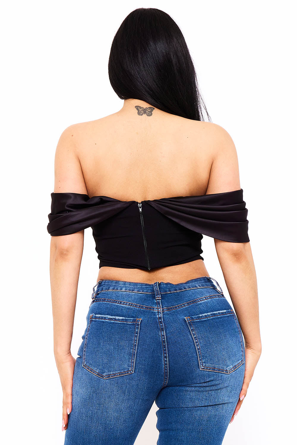 Symphony Top - Fabric Contrast Draped Off The Shoulder Top | Zezebe