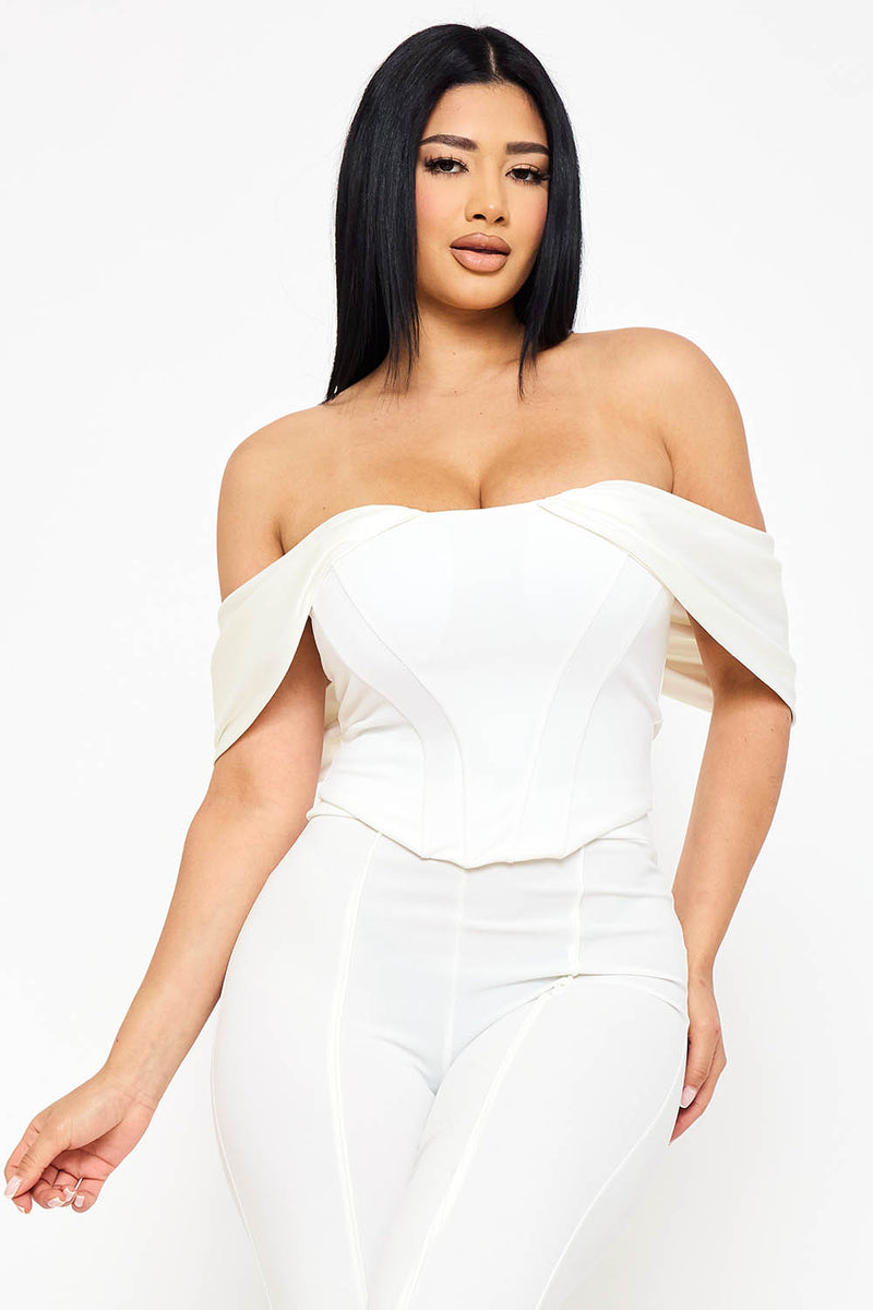 Fabric Contrast Draped Off The Shoulder Top