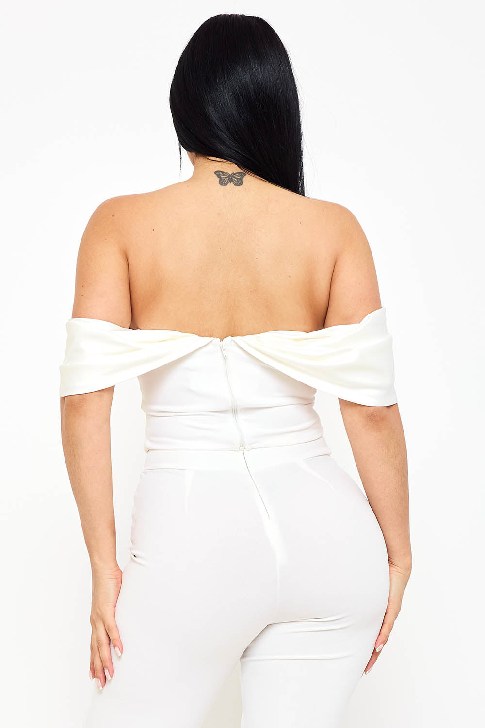 Symphony Top - Fabric Contrast Draped Off The Shoulder Top | Zezebe