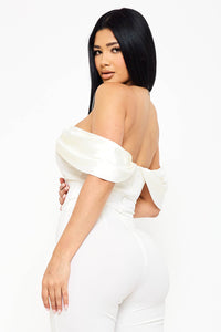 Symphony Top - Fabric Contrast Draped Off The Shoulder Top | Zezebe