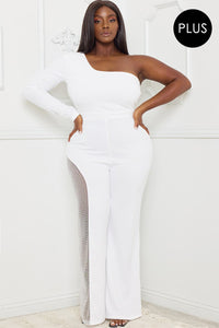 Symphony Jumpsuit - Rhinestone On Mesh One Shoulder Plus Size Night Out Jumpsuit | Zezebe