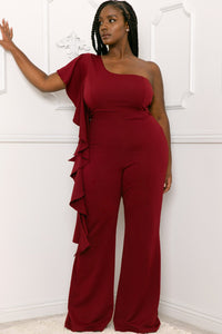 Symphony Jumpsuit - Ruffle Side One Shoulder Plus Size Night Out Jumpsuit | Zezebe
