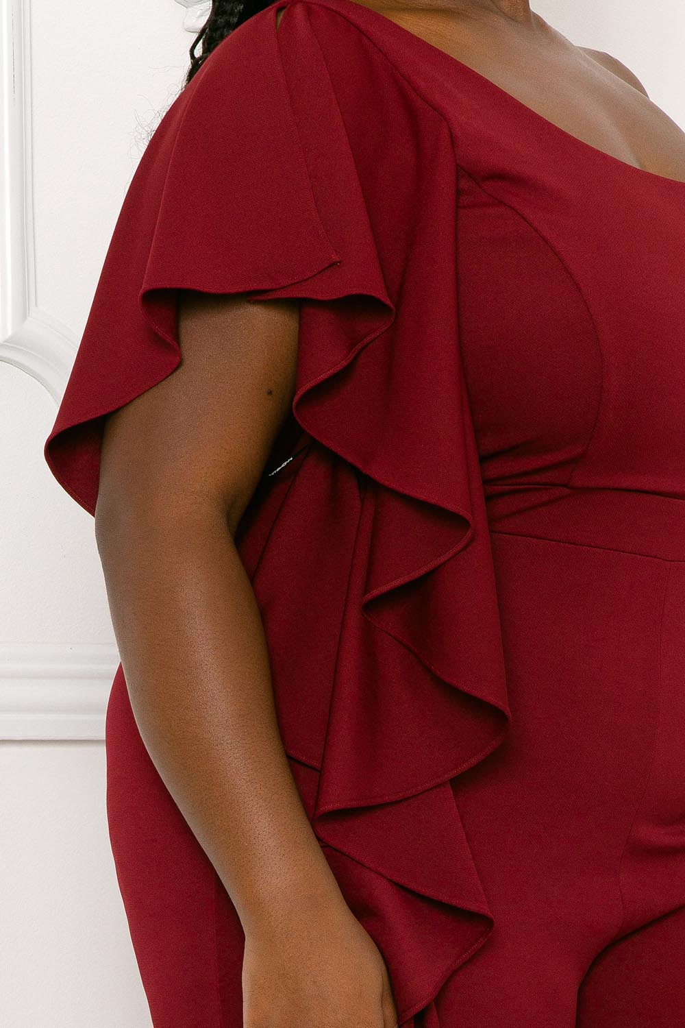Symphony Jumpsuit - Ruffle Side One Shoulder Plus Size Night Out Jumpsuit | Zezebe
