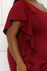 Symphony Jumpsuit - Ruffle Side One Shoulder Plus Size Night Out Jumpsuit | Zezebe