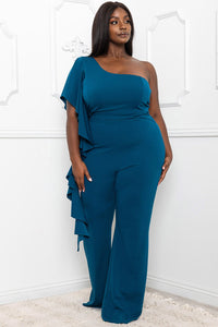 Symphony Jumpsuit - Ruffle Side One Shoulder Plus Size Night Out Jumpsuit | Zezebe