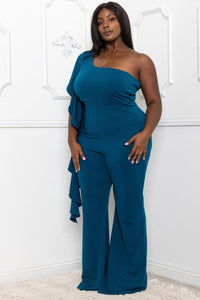 Symphony Jumpsuit - Ruffle Side One Shoulder Plus Size Night Out Jumpsuit | Zezebe