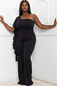 Symphony Jumpsuit - Ruffle Side One Shoulder Plus Size Night Out Jumpsuit | Zezebe