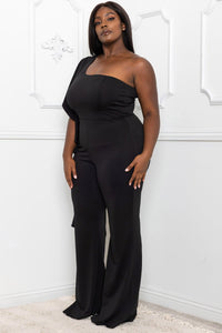 Symphony Jumpsuit - Ruffle Side One Shoulder Plus Size Night Out Jumpsuit | Zezebe