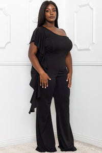 Symphony Jumpsuit - Ruffle Side One Shoulder Plus Size Night Out Jumpsuit | Zezebe