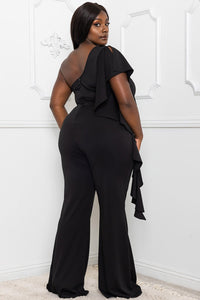Symphony Jumpsuit - Ruffle Side One Shoulder Plus Size Night Out Jumpsuit | Zezebe