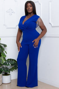 Symphony Jumpsuit - Metal Chain Fringe Sleeve Plus Size Night Out Jumpsuit | Zezebe