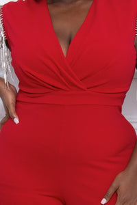 Symphony Jumpsuit - Metal Chain Fringe Sleeve Plus Size Night Out Jumpsuit | Zezebe