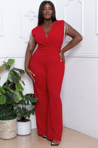 Symphony Jumpsuit - Metal Chain Fringe Sleeve Plus Size Night Out Jumpsuit | Zezebe