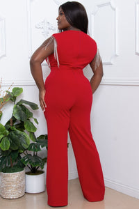 Symphony Jumpsuit - Metal Chain Fringe Sleeve Plus Size Night Out Jumpsuit | Zezebe