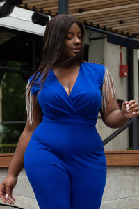 Symphony Jumpsuit - Metal Chain Fringe Sleeve Plus Size Night Out Jumpsuit | Zezebe