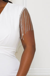 Symphony Jumpsuit - Metal Chain Fringe Sleeve Plus Size Night Out Jumpsuit | Zezebe