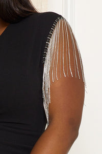 Symphony Jumpsuit - Metal Chain Fringe Sleeve Plus Size Night Out Jumpsuit | Zezebe