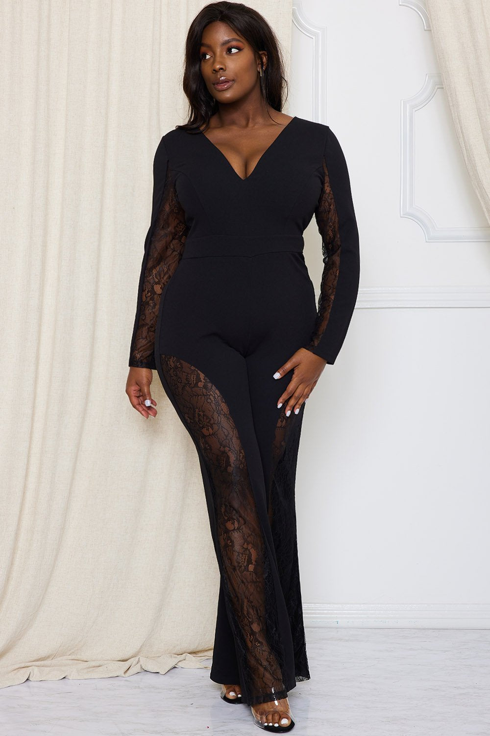 Symphony Jumpsuit - Lace Paneled Plus Size Night Out Jumpsuit | Zezebe