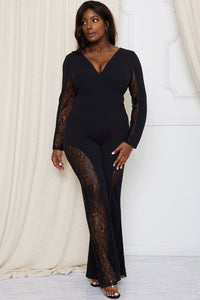 Symphony Jumpsuit - Lace Paneled Plus Size Night Out Jumpsuit | Zezebe