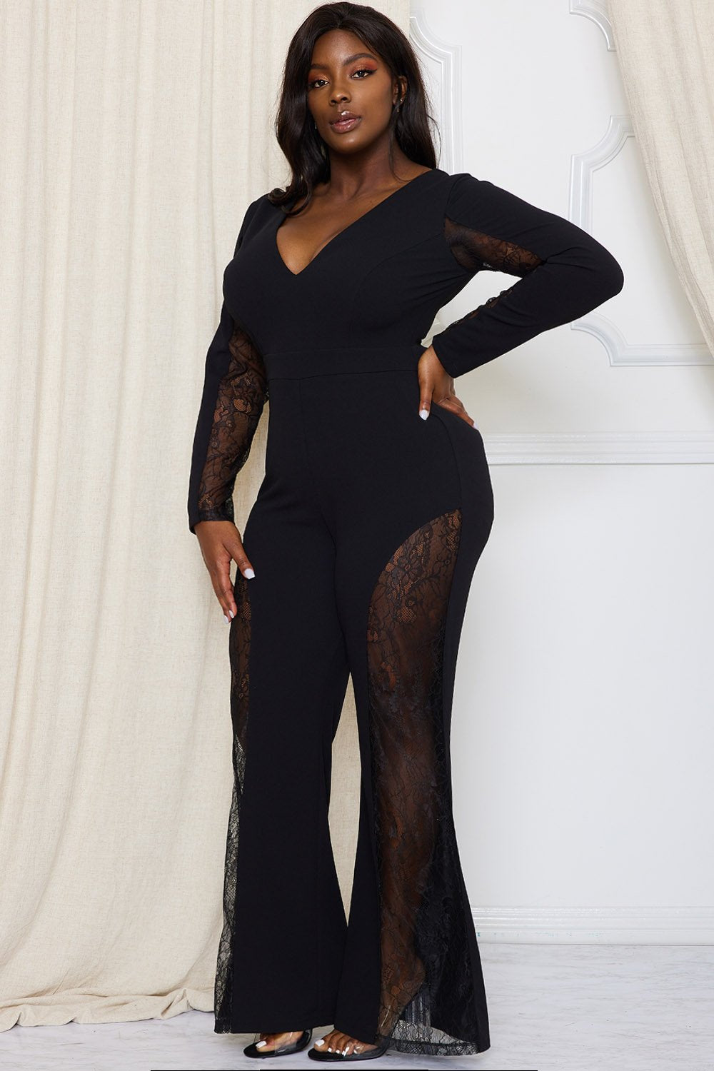 Symphony Jumpsuit - Lace Paneled Plus Size Night Out Jumpsuit | Zezebe