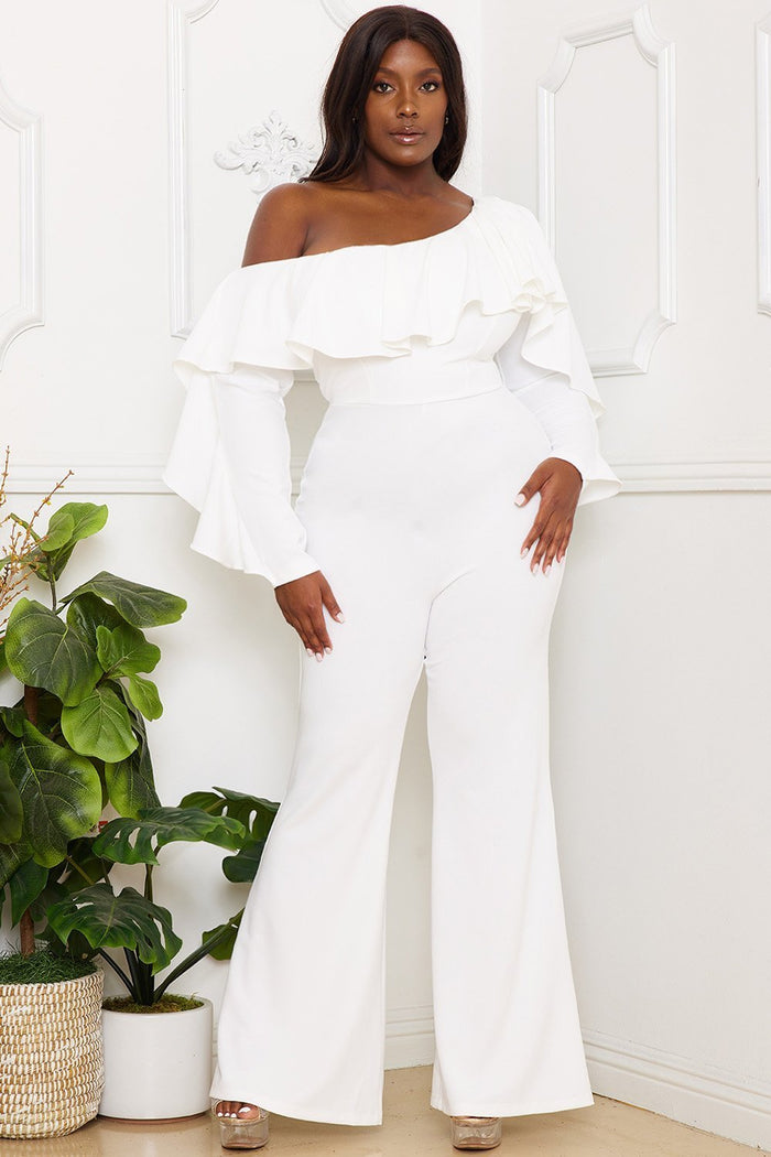 Symphony Jumpsuit - Ruffle One Shoulder Plus Size Night Out Jumpsuit | Zezebe
