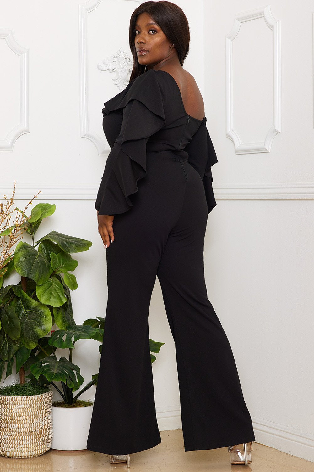 Symphony Jumpsuit - Ruffle One Shoulder Plus Size Night Out Jumpsuit | Zezebe