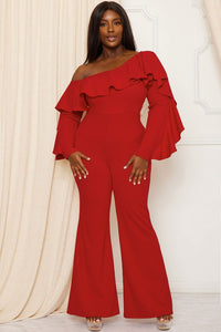Symphony Jumpsuit - Ruffle One Shoulder Plus Size Night Out Jumpsuit | Zezebe