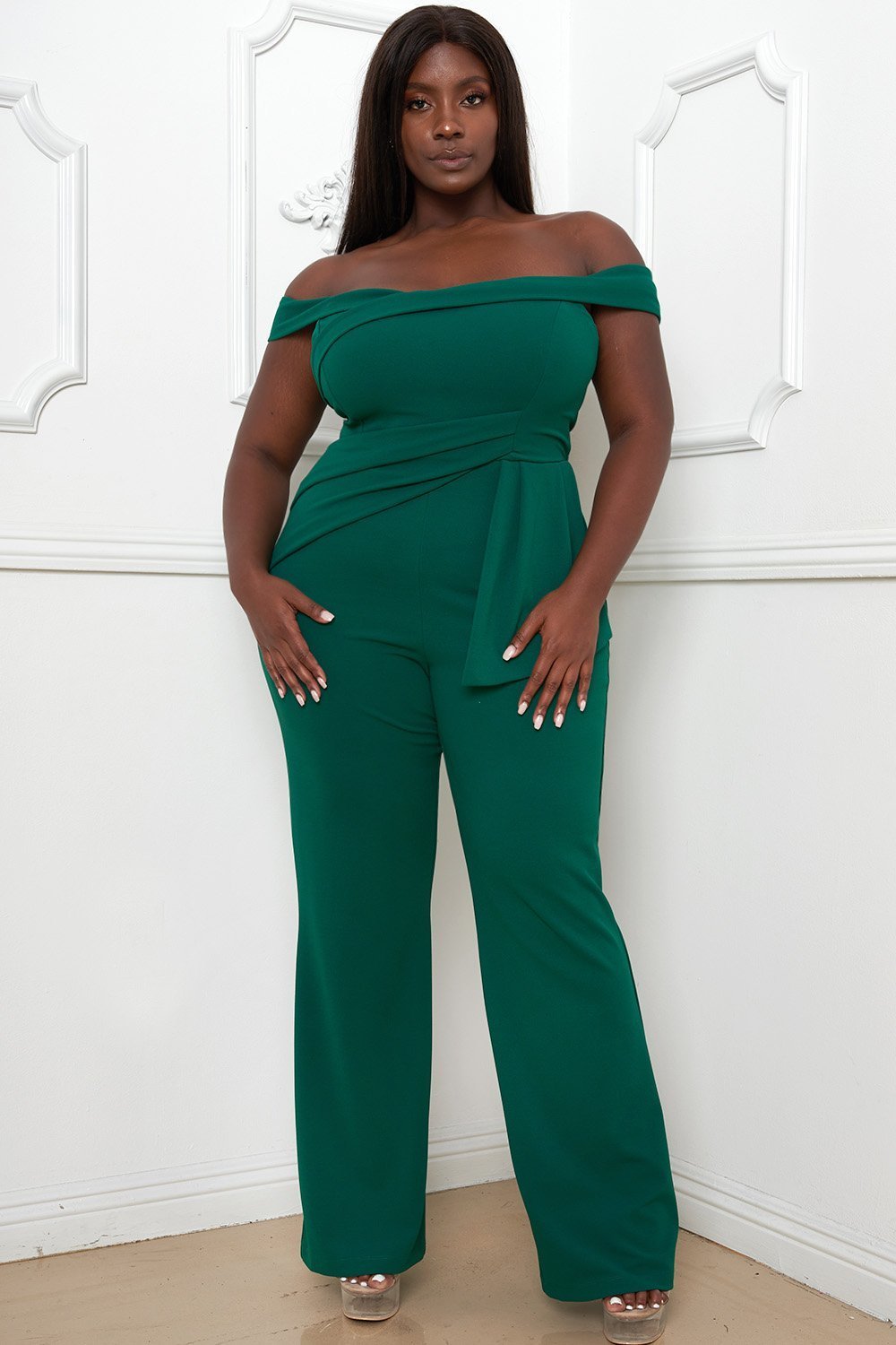Symphony Jumpsuit - Off The Shoulder Plus Size Jumpsuit | Zezebe