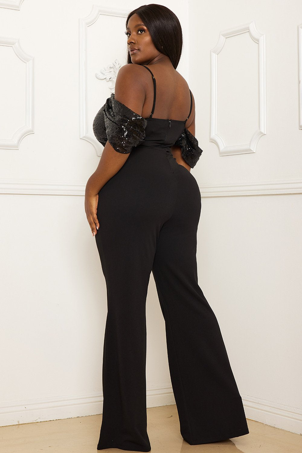 Symphony Jumpsuit - Sequin Off The Shoulder Plus Size Jumpsuit | Zezebe