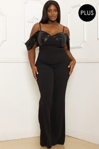 Symphony Jumpsuit - Sequin Off The Shoulder Plus Size Jumpsuit | Zezebe