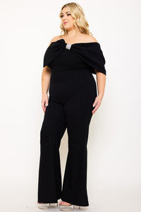 Symphony Jumpsuit - Glitter Techno Crepe Large Bow Front Night Out Plus Size Jumpsuit | Zezebe
