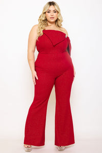 Symphony Jumpsuit - Glitter Techno Crepe Large Bow Front Night Out Plus Size Jumpsuit | Zezebe
