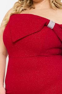 Symphony Jumpsuit - Glitter Techno Crepe Large Bow Front Night Out Plus Size Jumpsuit | Zezebe