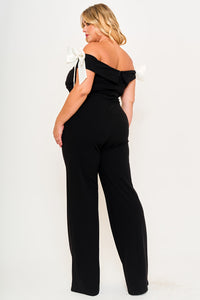 Color Contrast Off The Shoulder Plus Size Jumpsuit