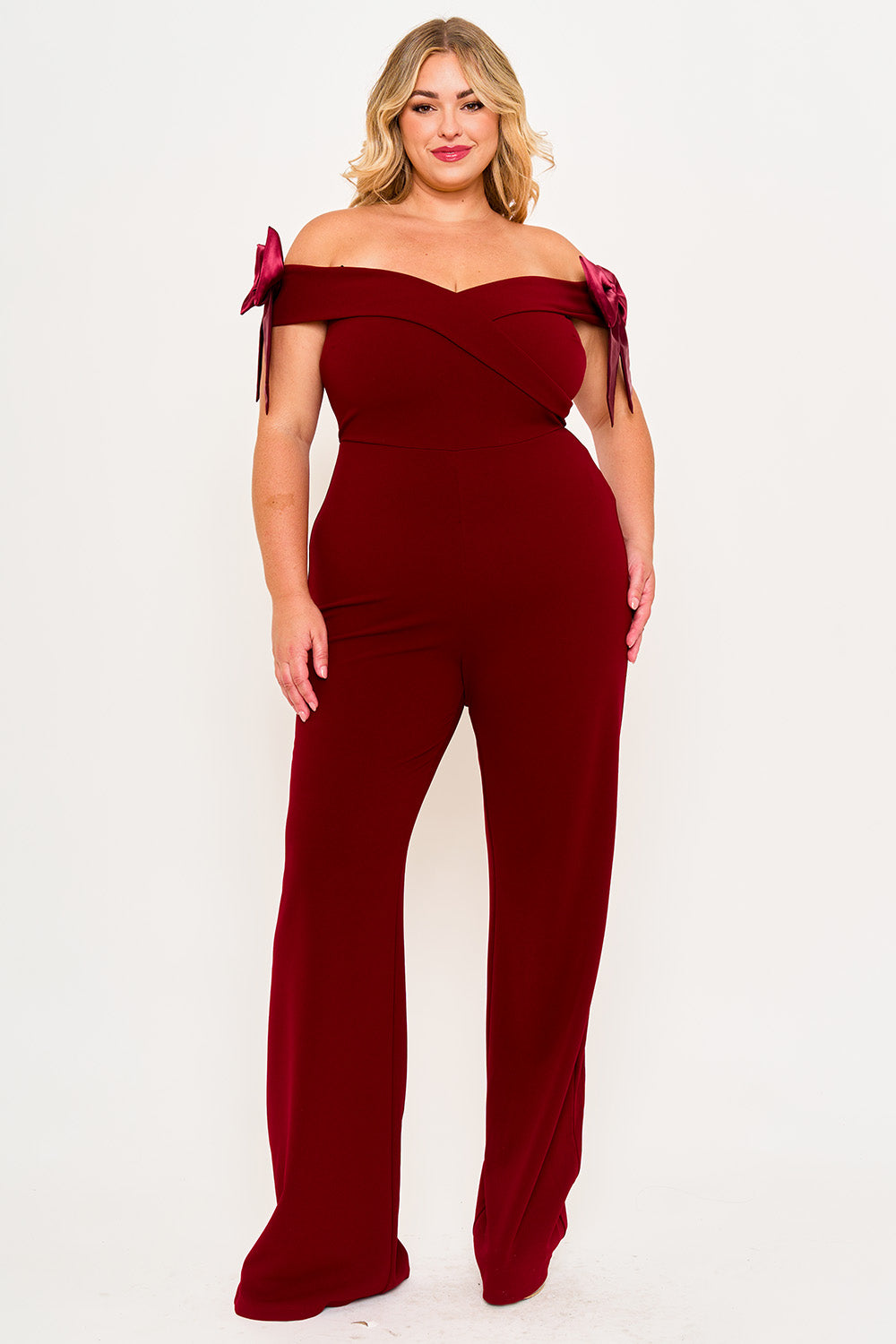 Color Contrast Off The Shoulder Plus Size Jumpsuit