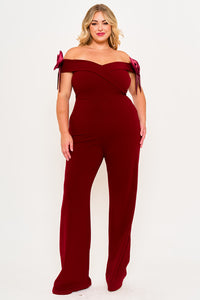 Color Contrast Off The Shoulder Plus Size Jumpsuit