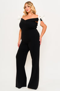 Color Contrast Off The Shoulder Plus Size Jumpsuit