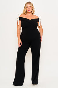 Color Contrast Off The Shoulder Plus Size Jumpsuit