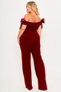 Color Contrast Off The Shoulder Plus Size Jumpsuit