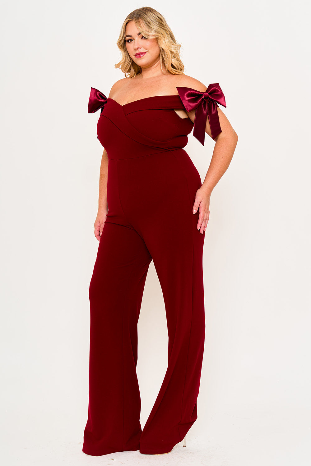 Color Contrast Off The Shoulder Plus Size Jumpsuit