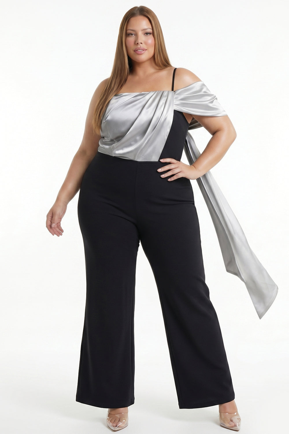Satin Contrast Plus Size Jumpsuit