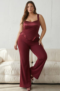 Satin Bust Panel Peplum Plus Size Jumpsuit