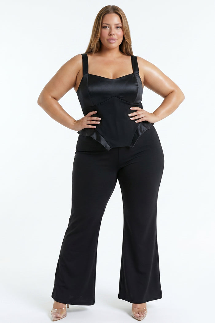 Satin Bust Panel Peplum Plus Size Jumpsuit
