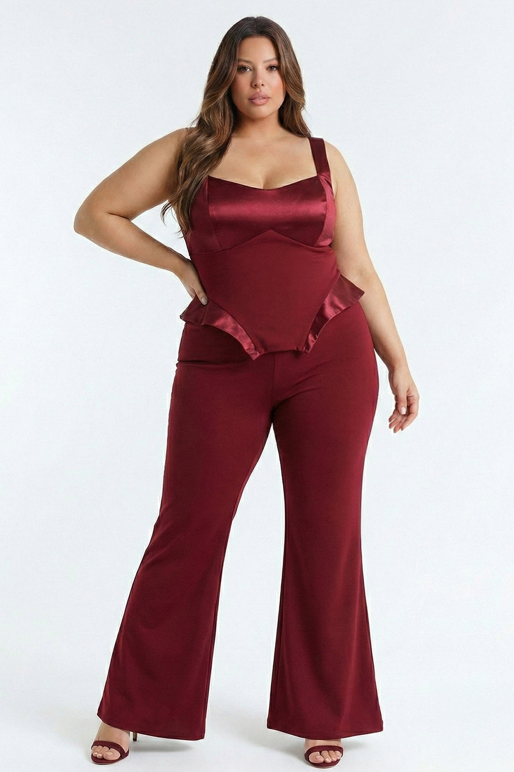 Satin Bust Panel Peplum Plus Size Jumpsuit