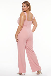 Pleated Wrap With Satin Tie On Waist Plus Size Jumpsuit