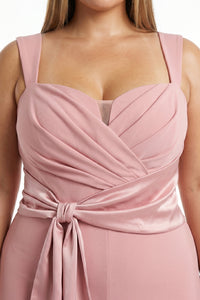 Pleated Wrap With Satin Tie On Waist Plus Size Jumpsuit