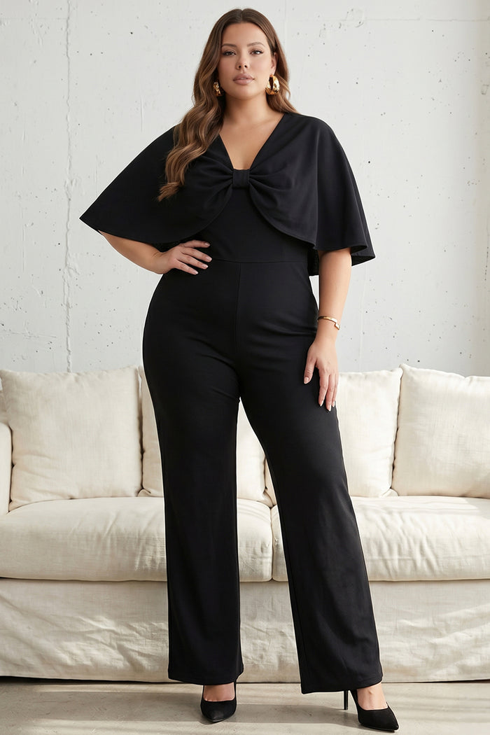 Cape Sleeve With Front Knot Plus Size Jumpsuit