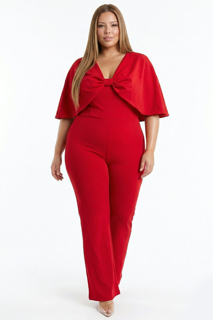 Cape Sleeve With Front Knot Plus Size Jumpsuit