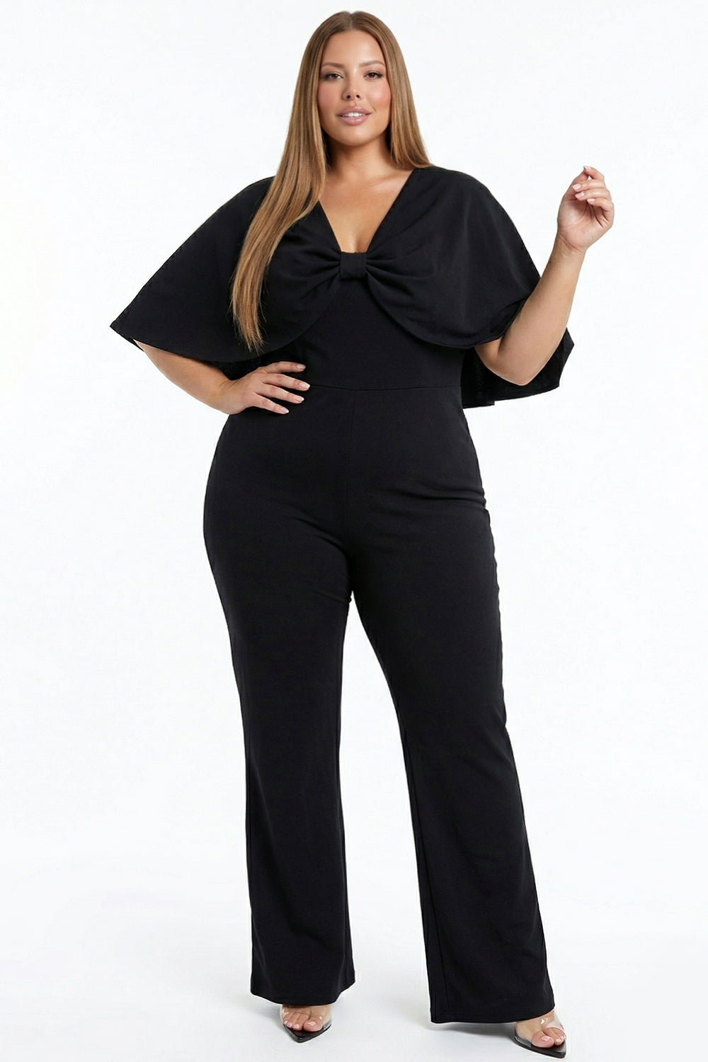Cape Sleeve With Front Knot Plus Size Jumpsuit