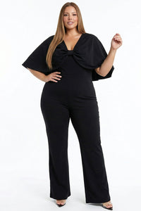 Cape Sleeve With Front Knot Plus Size Jumpsuit